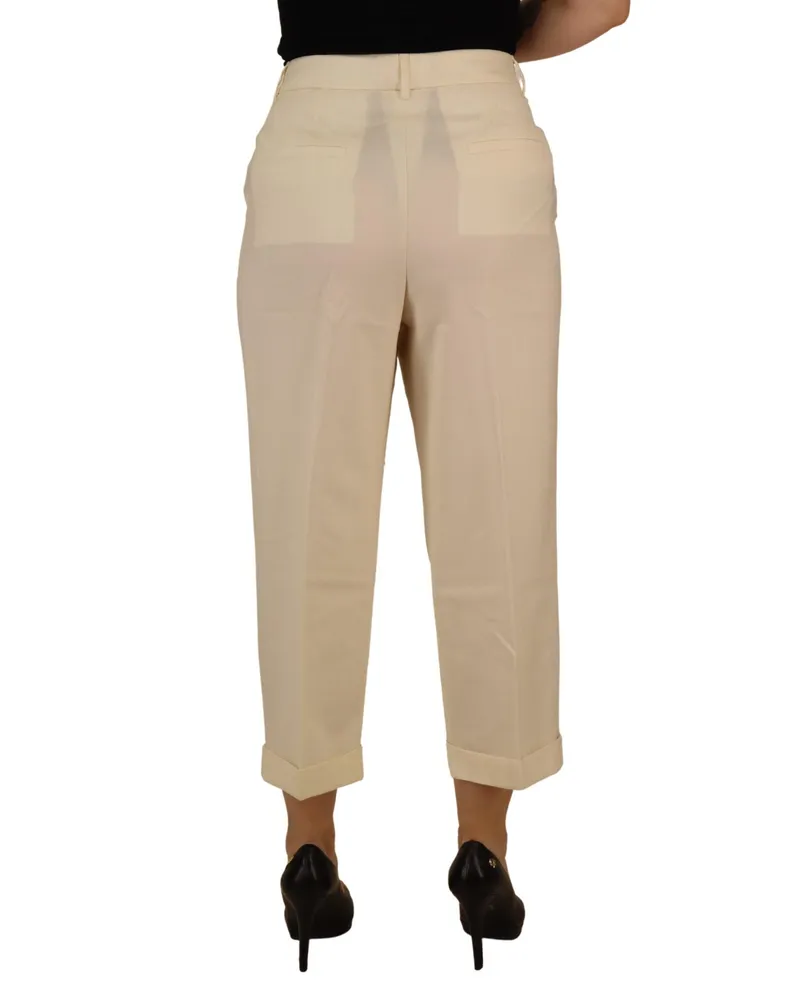 Dolce & Gabbana Women's Ivory High Waist Cropped Folded Hem Trousers Pants White Virgin Wool Elastane Ivory