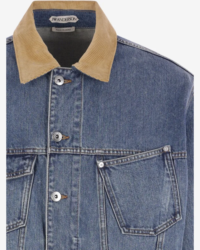 J.W.Anderson Men's Cotton Denim Jacket With Corduroy Collar Blue