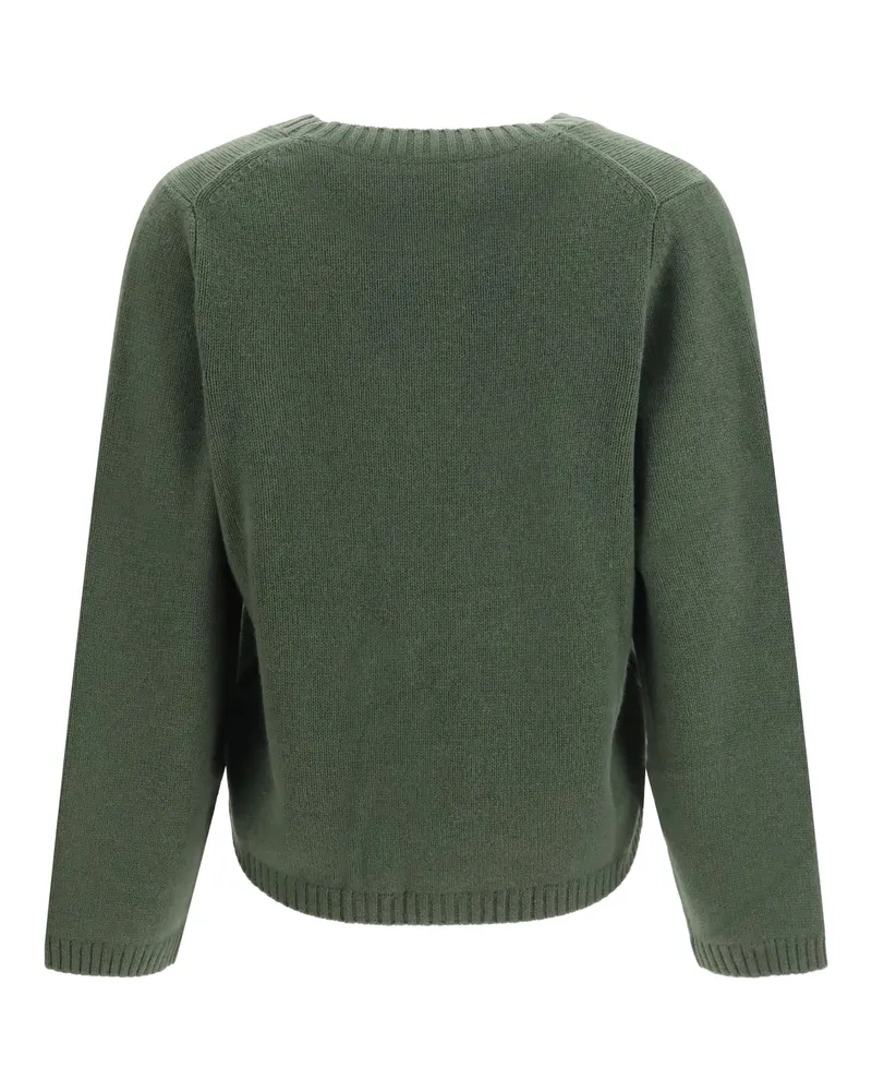 ALLUDE V-Neck Cashmere Sweater — Green Green