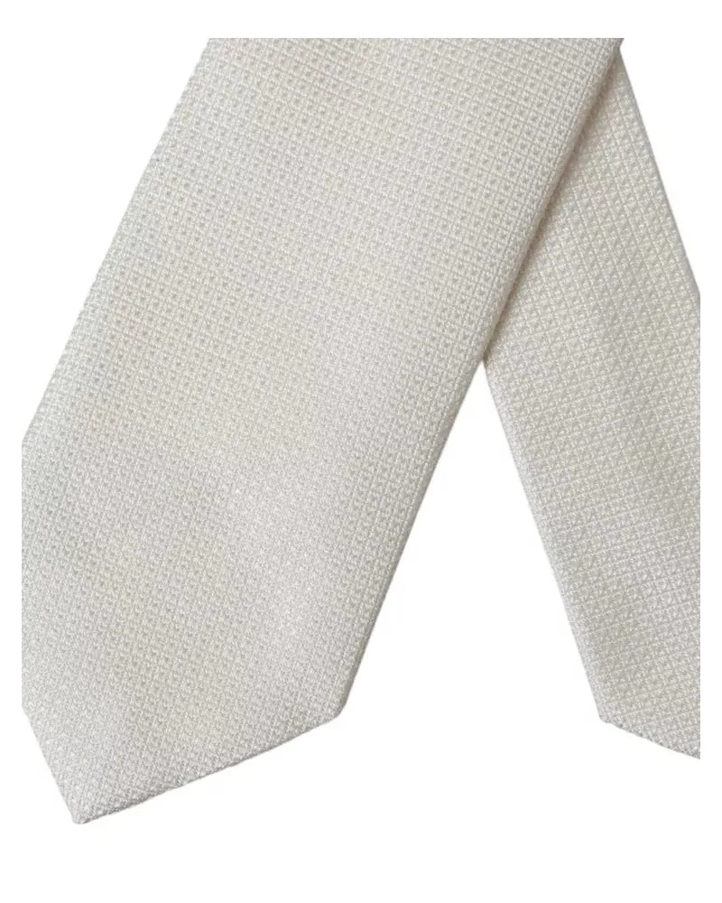 Dolce & Gabbana Men's Off White Patterned Silk Classic Adjustable Tie White