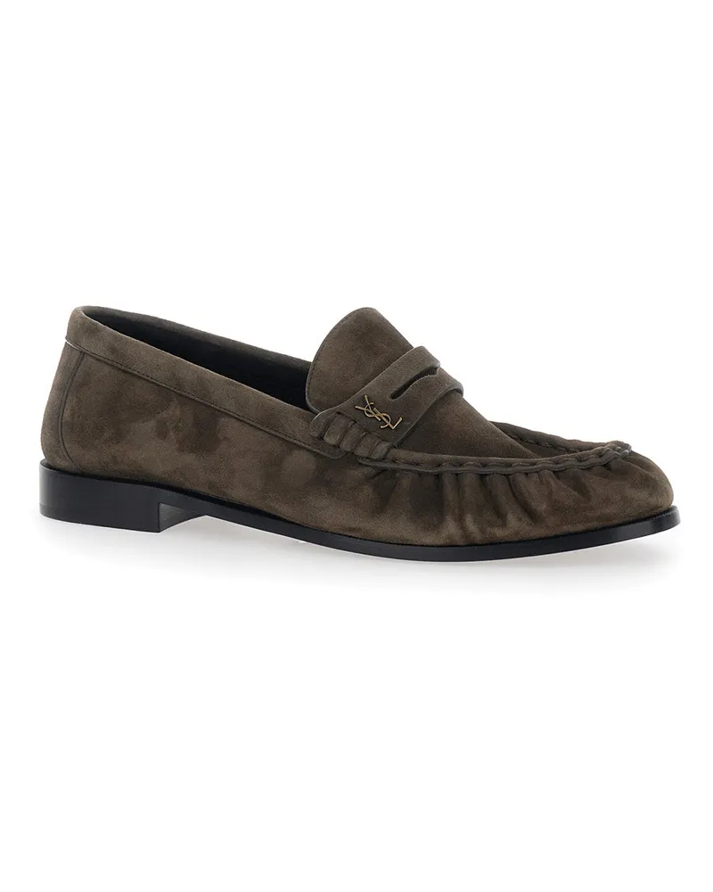 Saint Laurent Men's Loafers Le Loafer Camoscio Brown Calf Leather Brown