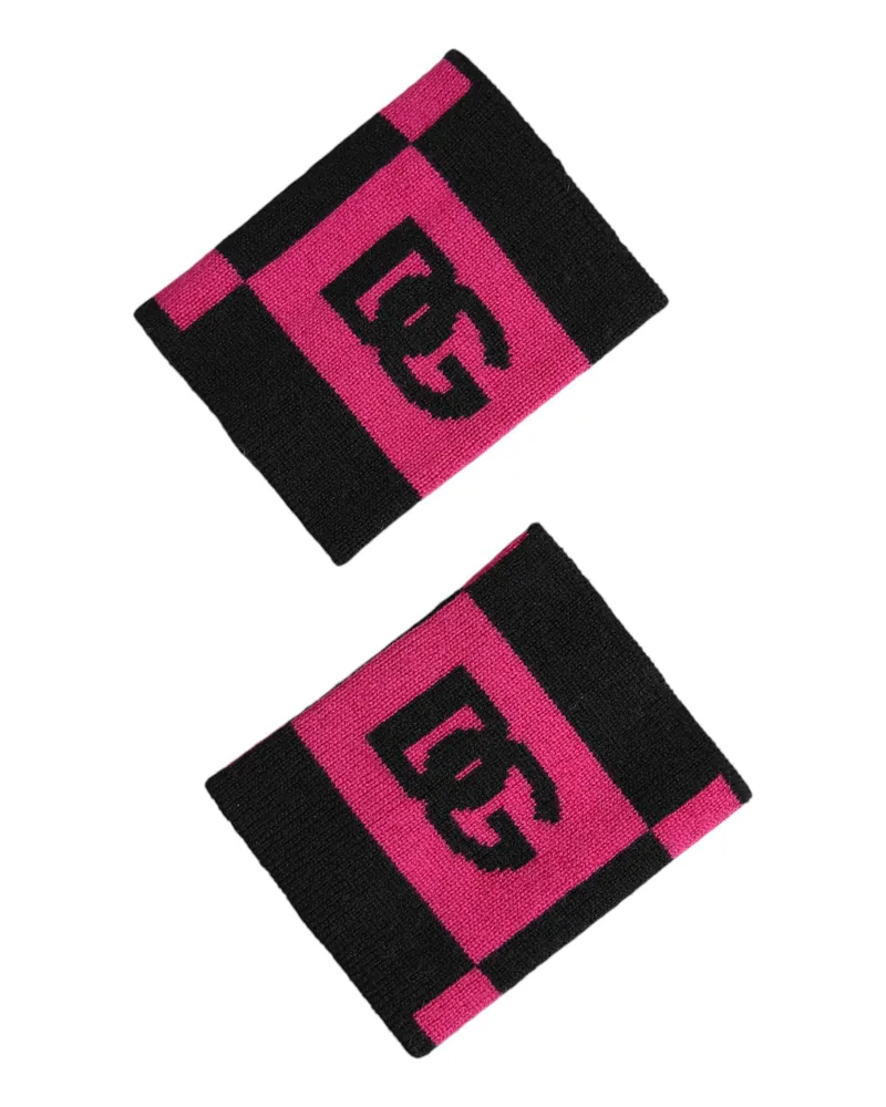 Dolce & Gabbana Men's Black Pink Dg Logo Cashmere 1 Pair Wristband 03+pa+vi+ws Accessory Black