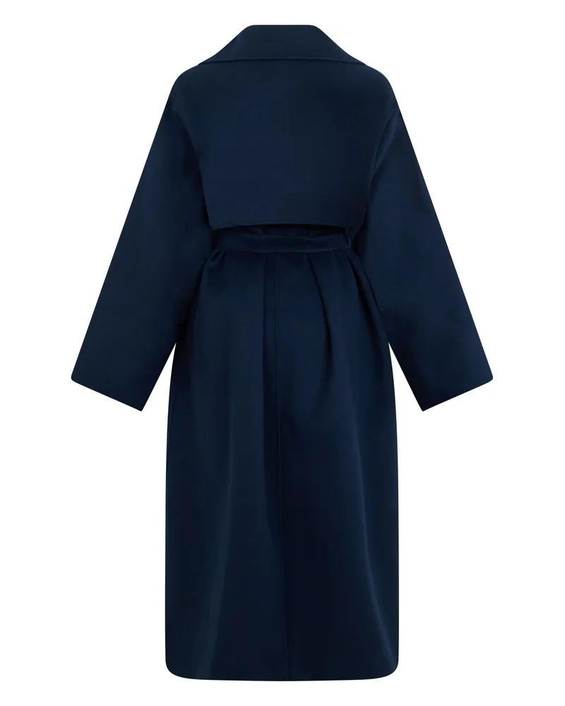Max Mara Women's Long Coat Virgin Wool Dark Blue Navy