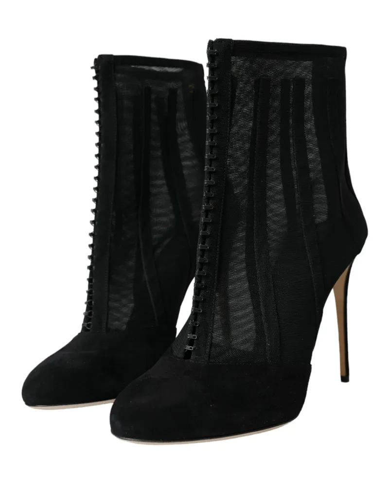 Dolce & Gabbana Women's Black Mesh Stiletto Heels Ankle Boots Shoes Black