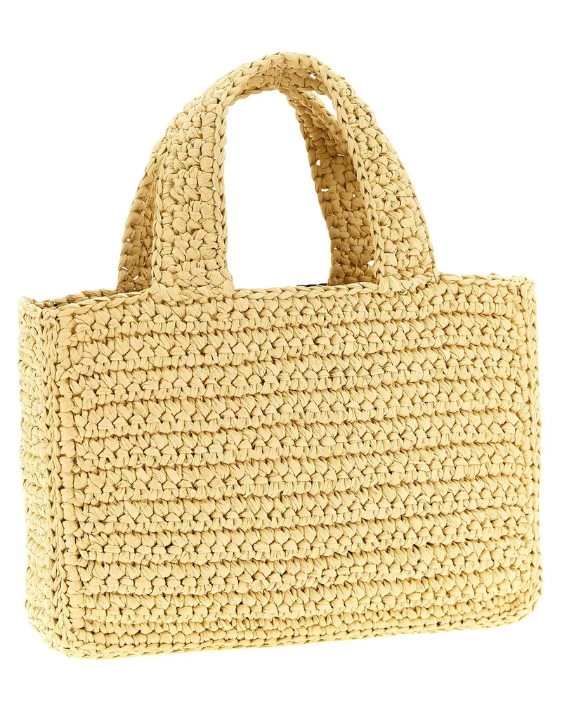 Valentino Garavani Logo Crochet Raffia Tote Bag — Beige Beige