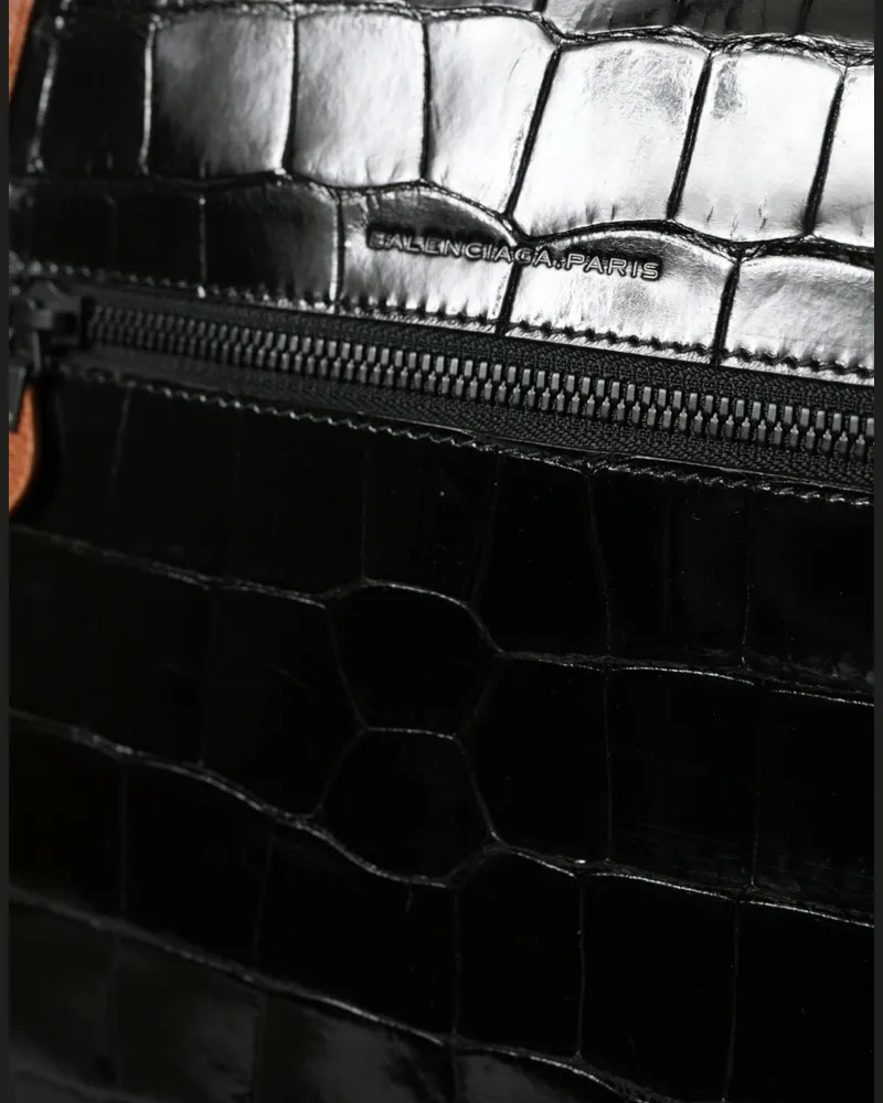 Balenciaga Crocodile and Leather Two-Tone Crossbody Bag — Black Black