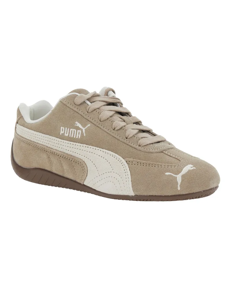 Puma Unisex Beige Suede Sneakers With Logo Print Leather Trainers Beige