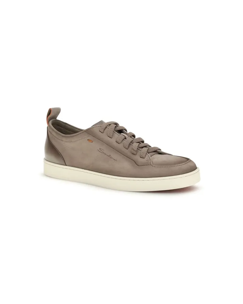 Santoni Men's Beige Calf Leather Bos Taurus Low Top Sneakers Beige