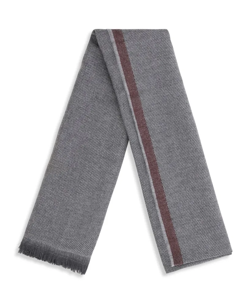 Brunello Cucinelli Men's Cashmere Scarf Grey Burgundy Scarfs Gray