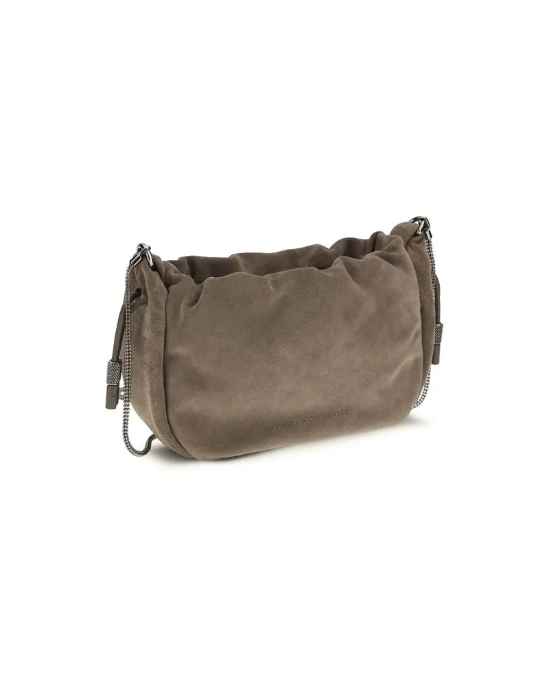 Brunello Cucinelli Women's Brown Calf Leather Bos Taurus Shoulder Bag Brown