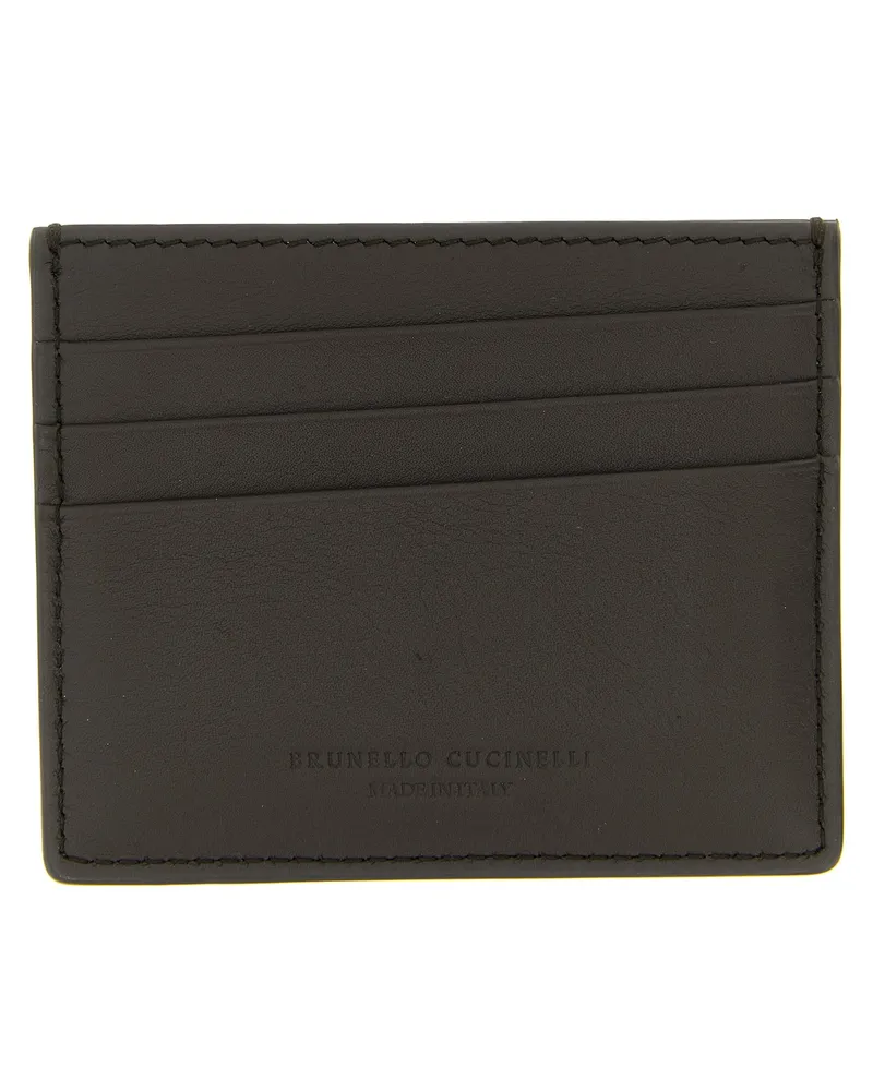 Brunello Cucinelli Calfskin Leather Card Case — Black Black