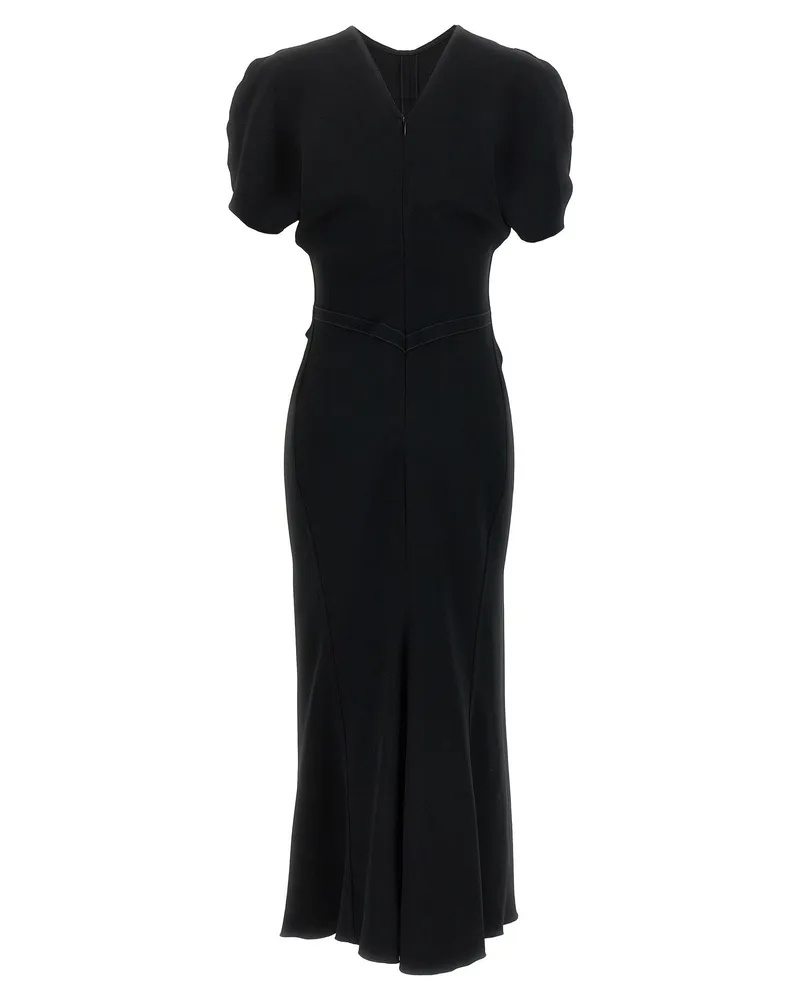 Victoria Beckham Gathered-Waist Midi Dress — Black Black