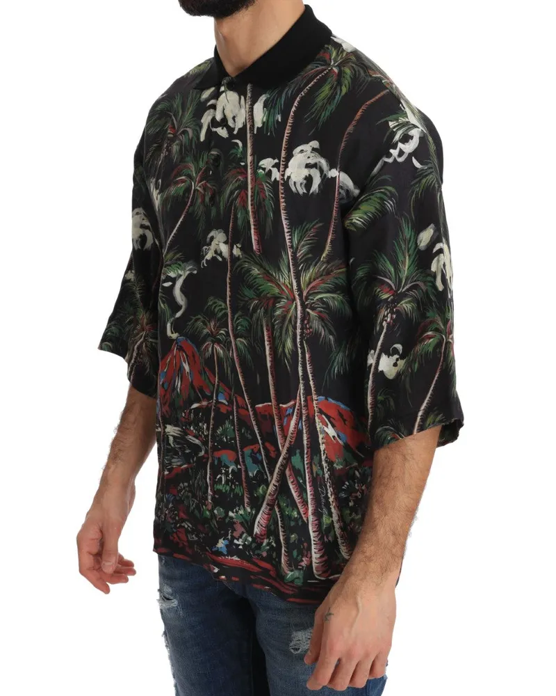 Dolce & Gabbana Men Black Volcano Sicily Short Sleeve T-Shirt Cotton Black
