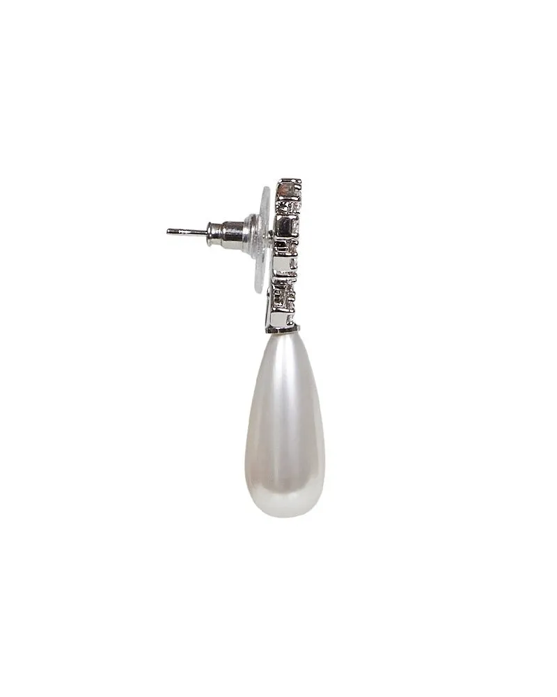 Self-Portrait Women's Crystal Bow Pearl Droplet Earrings Silver Metals & Alloys: Copper Silver