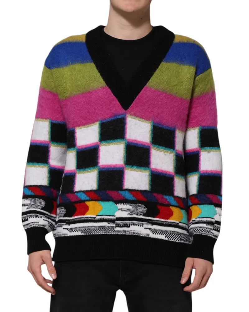 Dolce & Gabbana Men's Multicolor Glitch Design Pullover Sweater Clothing Multicolor