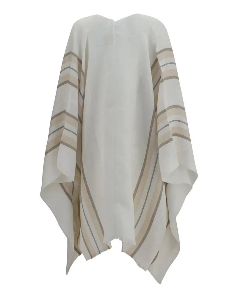 Brunello Cucinelli Women's Open Poncho Linen, Cashmere And Silk Blend White-Beige-Camel-Silver Knitwear White/beige/camel/silver Sweater White