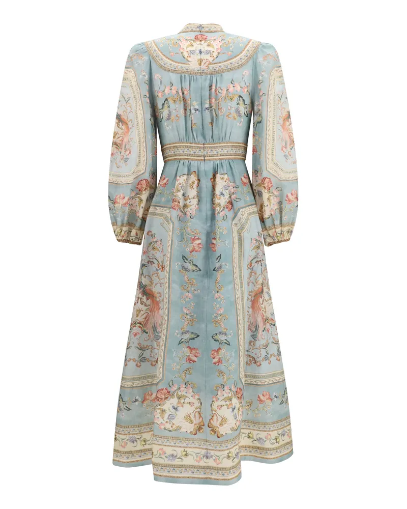 Zimmermann Women's Roselight Dress Blue Tapestry Floral Linen Blue