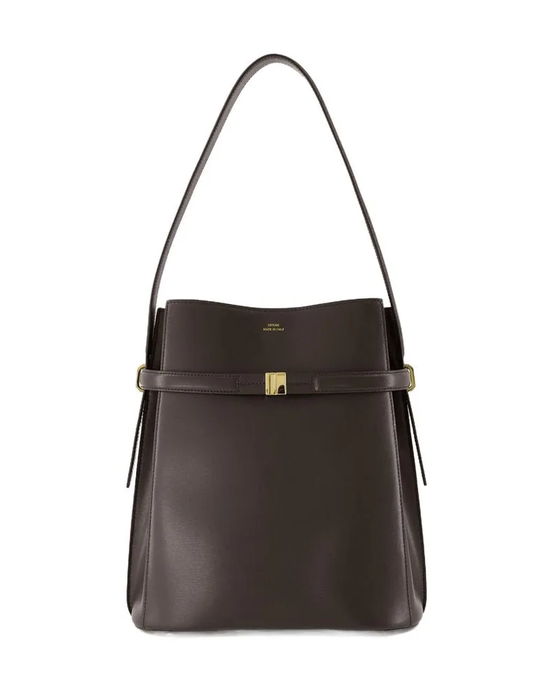 Totême Women's Belted Bucket Bag -  Leather Brown Black Cowhide Handbags-Purses Black