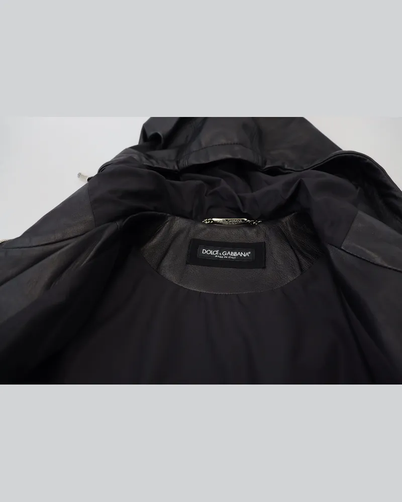 Dolce & Gabbana Leather Hooded Blouson Jacket — Black Black