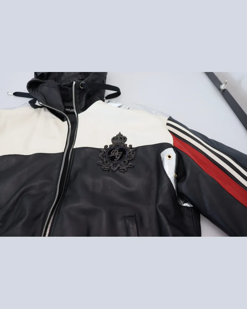 Dolce & Gabbana Men Black Leather Hooded Blouson Coat Jacket Clothing Black