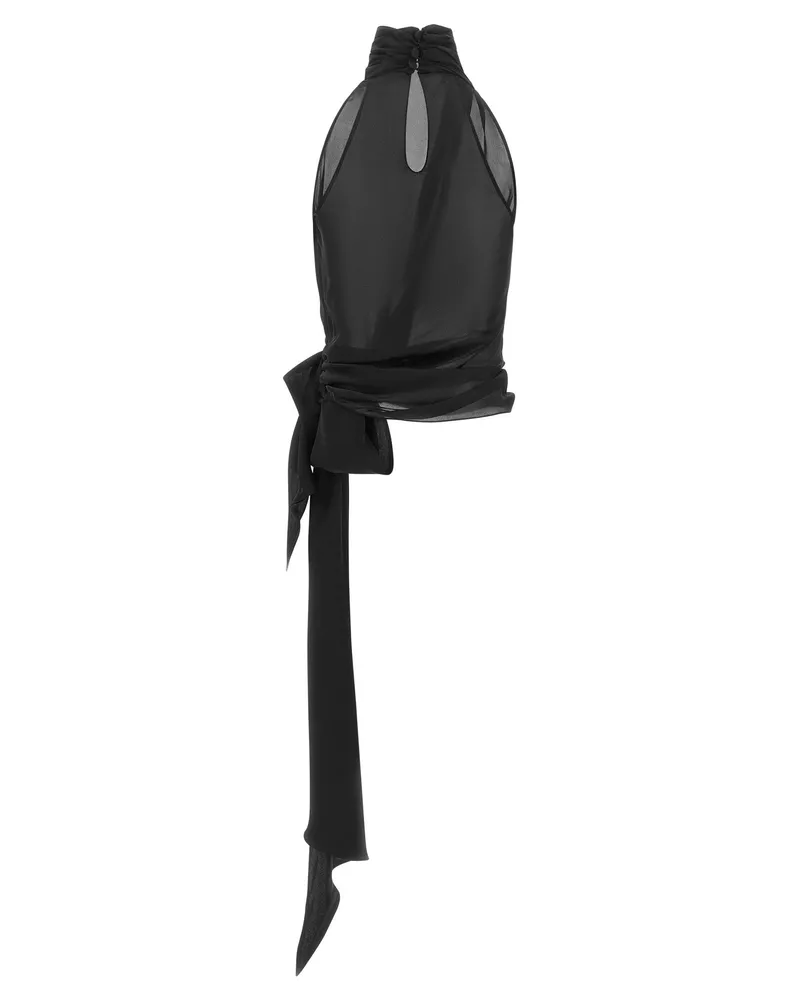 Balmain Draped American Neckline Blouse — Black Black