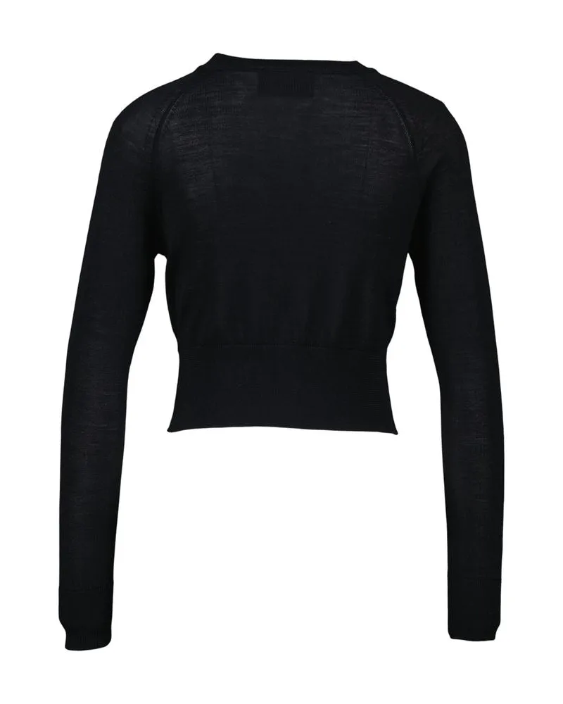 Simone Rocha Women's Cropped Merino Silk Cardigan W- Emb -  Wool Black Concept-Store Ready-To-Wear Black