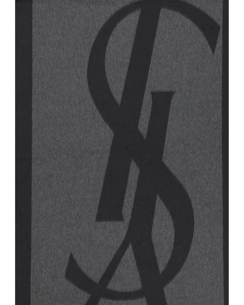 Saint Laurent Men's Cassandre Silk Scarf Graphite Scarfs Gray