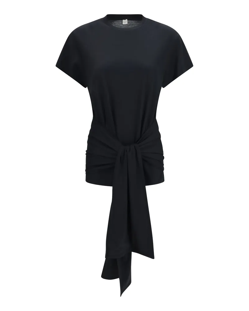 Totême Draped-Waist Jersey T-Shirt — Black Black