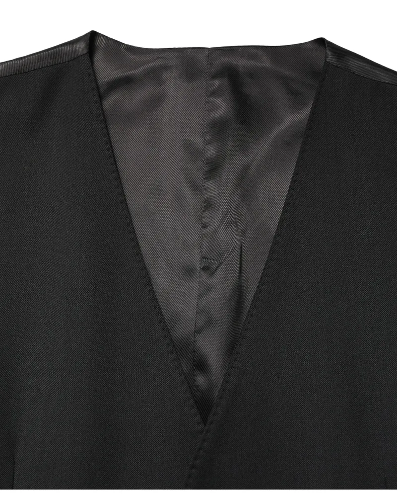 Dolce & Gabbana Black Wool Single Breasted Men Waistcoat Vest Silk Elastane Polyester Clothing Black