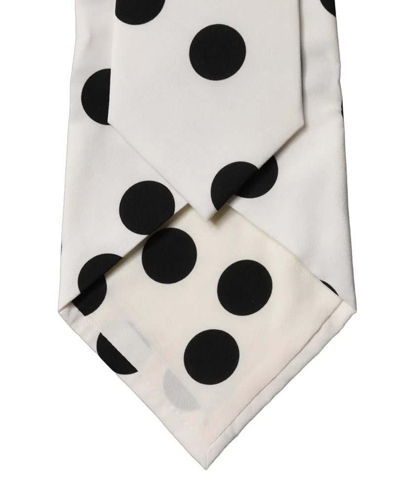 Dolce & Gabbana White Black Polka Dot Silk Adjustable Women Necktie Tie White