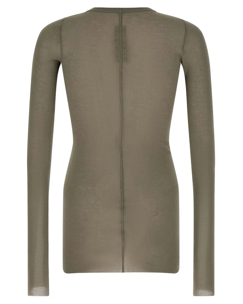 Rick Owens Ribbed Viscose-Silk Blend T-Shirt — Sage Sage