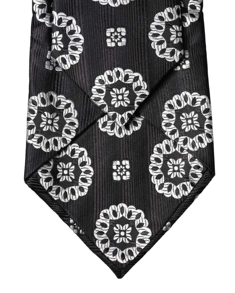 Dolce & Gabbana Black White Floral Silk Adjustable Women Necktie Tie And Black