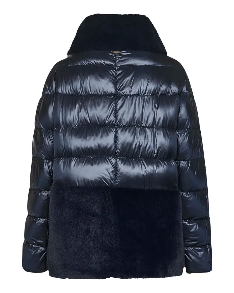 Herno Nylon and Faux Fur Puffer Down Jacket — Blue Blue