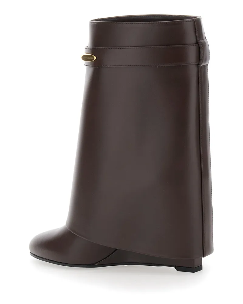Givenchy Wedge Heel Calf Leather Ankle Boot — Brown Brown