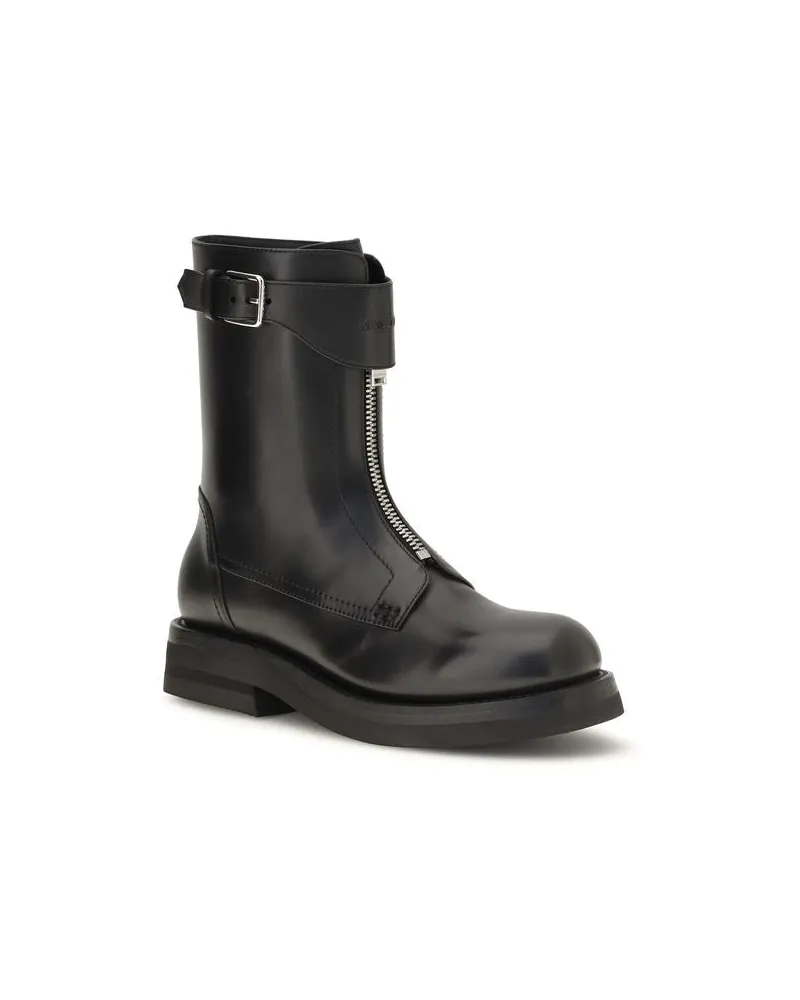 Alexander McQueen Women's Black Calf Leather Bos Taurus Lace-Up Boots Black