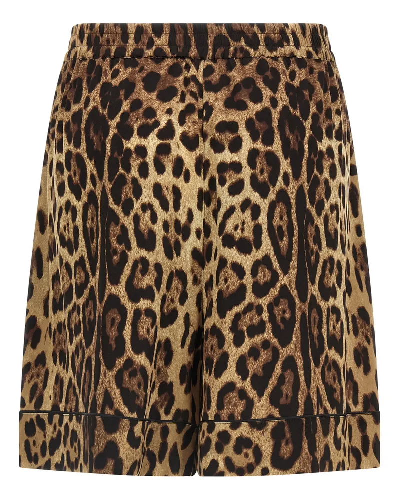 Dolce & Gabbana Leopard-Print Silk Shorts — Tan Tan