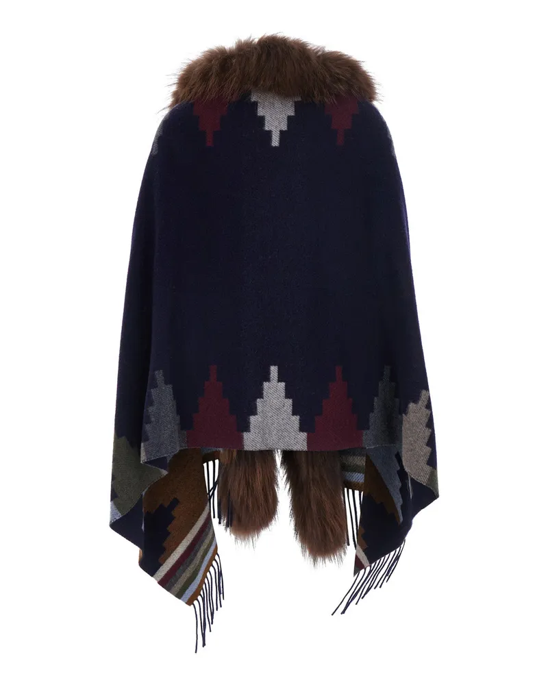 Bazar Deluxe Women's Stole With Eco-Fur Blue Coat Navy