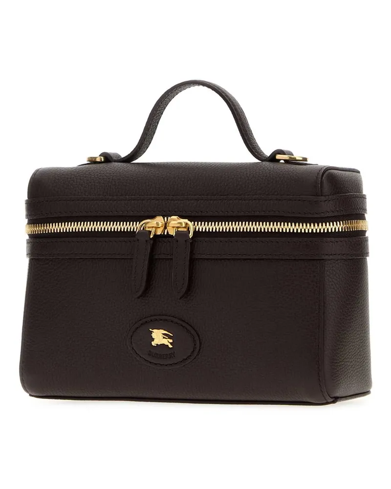Burberry Pebbled Leather Top Handle Bag — Black Black