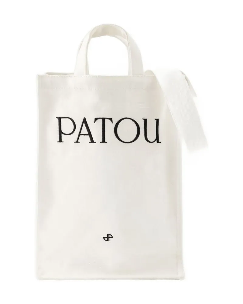 Patou Women's Vertical Shopper Bag -  Cotton White Totes-Shopping-Bags White
