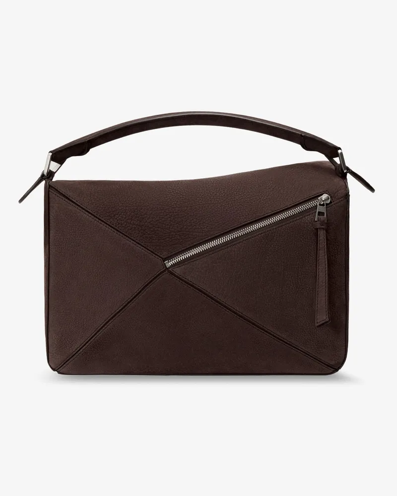 Loewe Men's Shoulder Bag Puzzle Large Brown Nubuck Leather Handbags Hand Brown