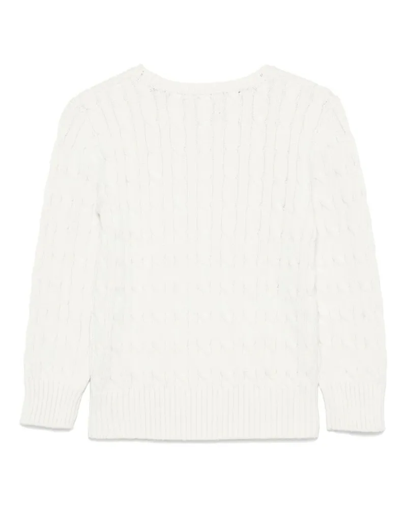 Ralph Lauren Boys' Sweater Cable-Knit White Cotton Pony Embroidery Tops Top White