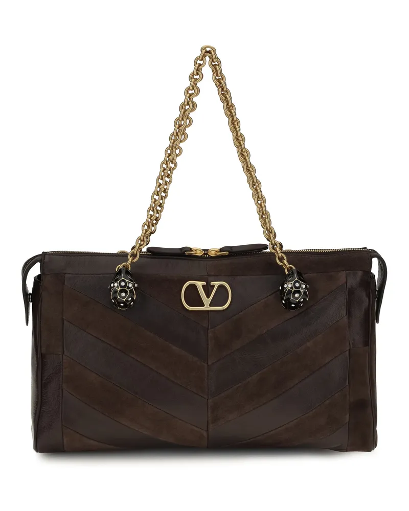 Valentino Garavani Women's Medium Panthea Shoulder Bag Ebony Brown-Oak Brown Calf Leather Bos Taurus Brown/oak Brown