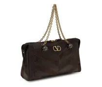 Women's Medium Panthea Shoulder Bag Ebony Brown-Oak Brown Calf Leather Bos Taurus Brown/oak