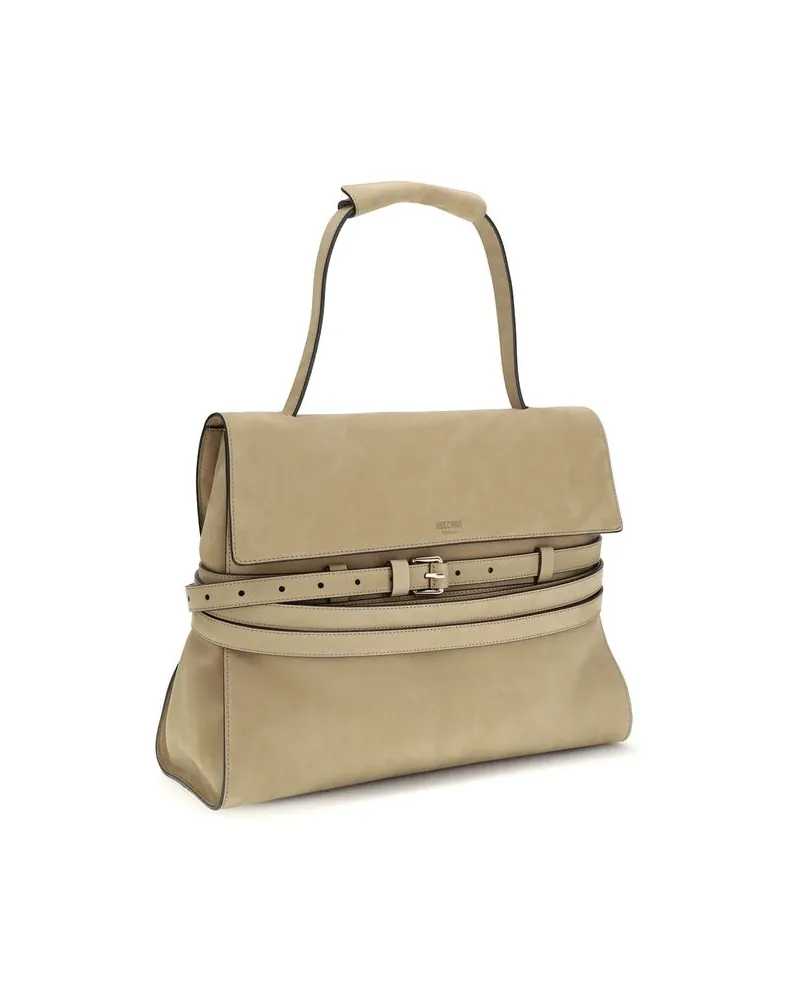 Moschino Women's Detachable Leather Belt Top Handle Bag Beige Calf Bos Beige