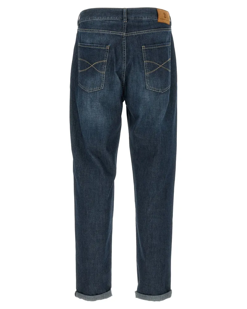 Brunello Cucinelli Vintage-Wash Denim Jeans — Blue Blue