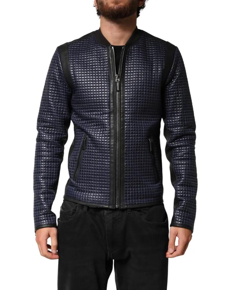 Dolce & Gabbana Blue Nylon Full Zip Bomber Men Jacket Pa+sheep Clothing Blue