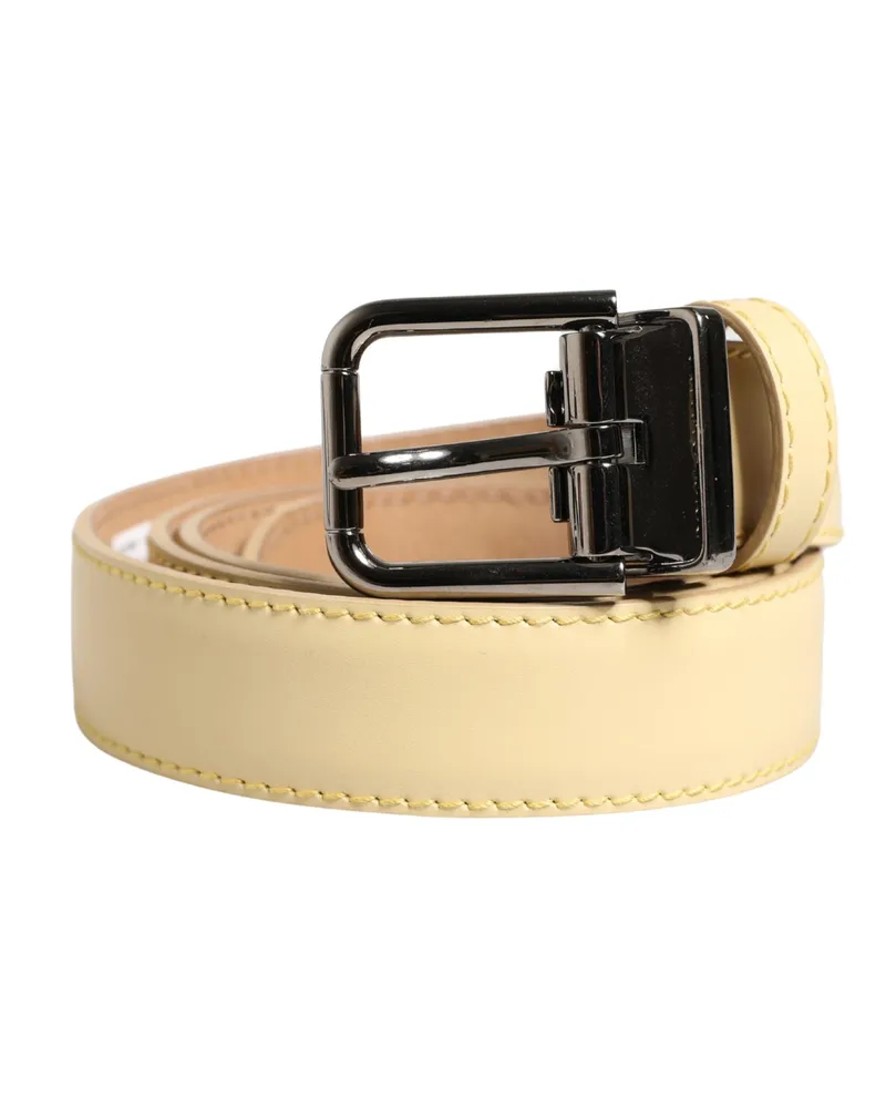 Dolce & Gabbana Men Yellow Classic Leather Metal Buckle Belt Calf Yellow