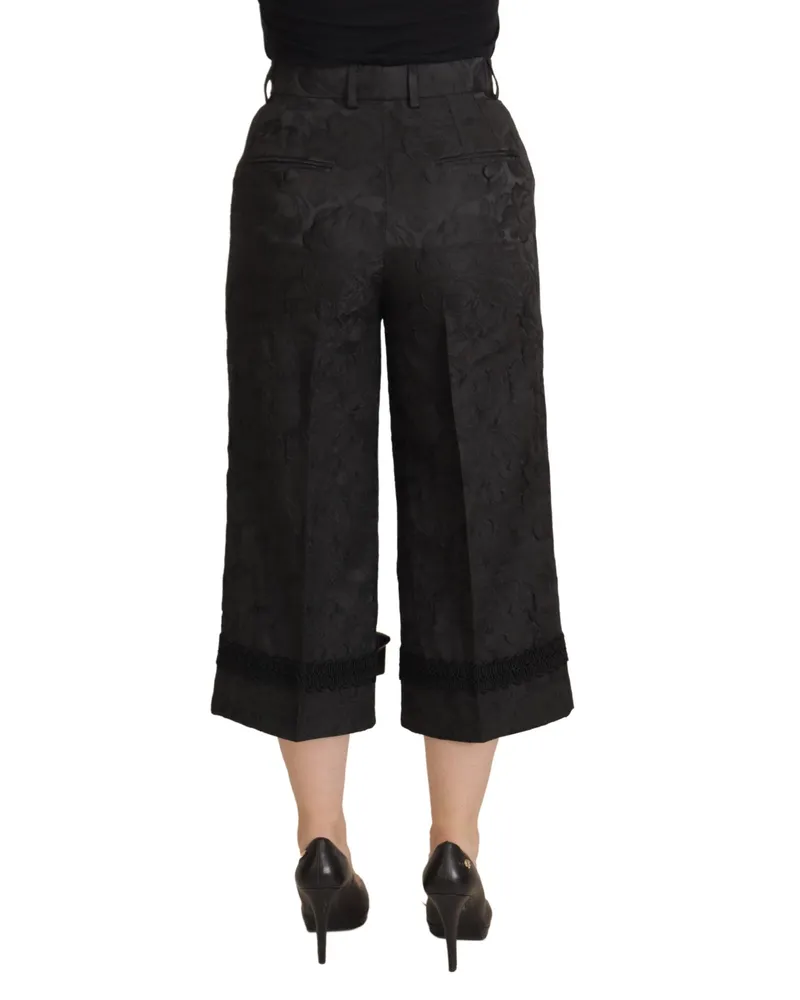Dolce & Gabbana Women's Black Brocade Cropped High Waist Pants Acetate Black