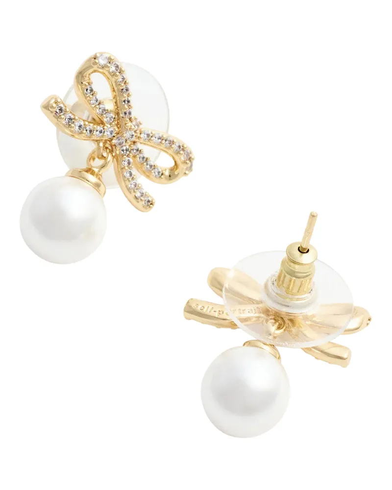 Self-Portrait Women's Earrings With Bow And Pearl, Gold-Coloured Metallic Gold