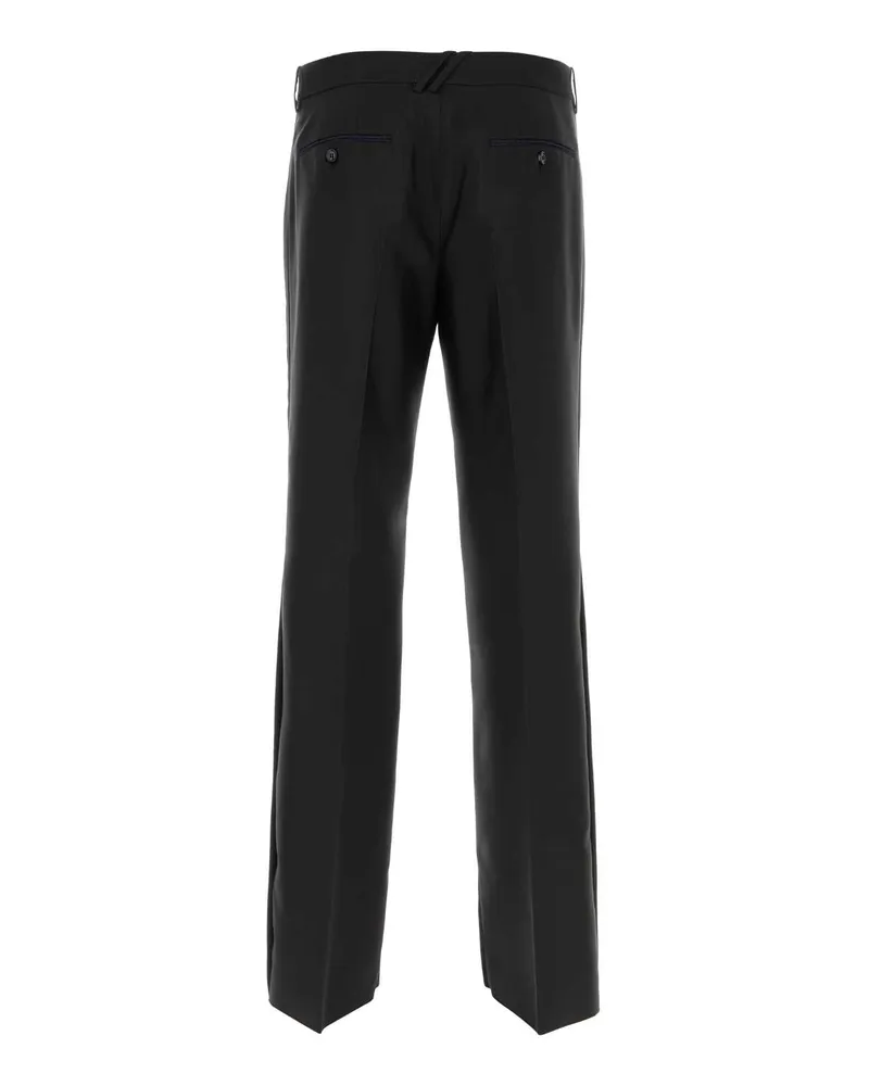 Burberry Men's Black Wool Blend Wide-Leg Pant Exterior: Silk Pantaloni Black
